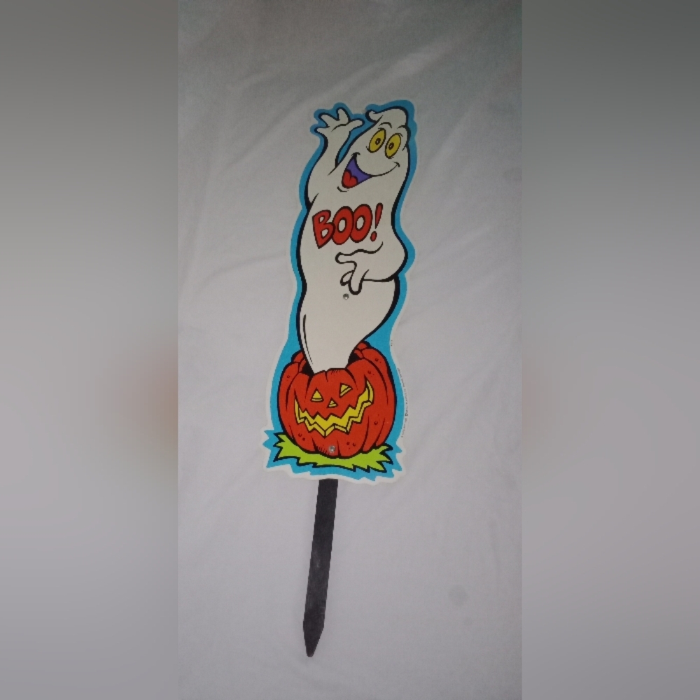 Vintage Y2K Halloween Ghost Pumpkin Yard Art 1998 Boo Waving